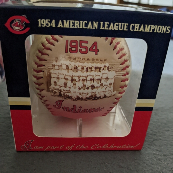 steiner sports Other - VTG Cleveland Indians 1954 American League Champions Baseball In Case 50th...